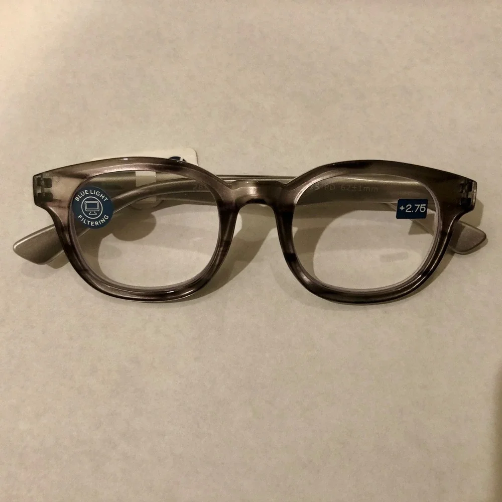 New Gray Faux Horn Peepers Blue Light Filter reading glasses +2.75